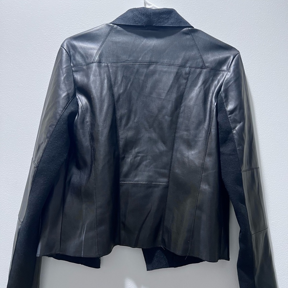 Faux Leather Sophisticated Black Draped Blazer - Picture 6 of 9